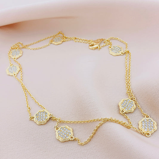 Women's Fashion CZ Long Shamrock Clover Necklace