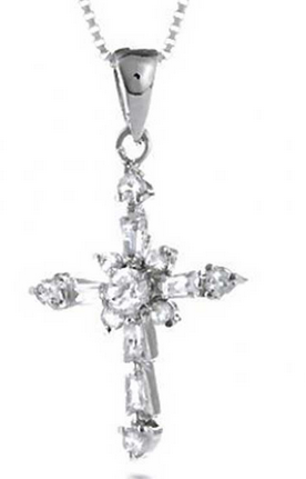 925 Silver CZ Pendant Cross Necklace