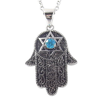 Women's Fashion CZ Hamsa Pendant Necklace