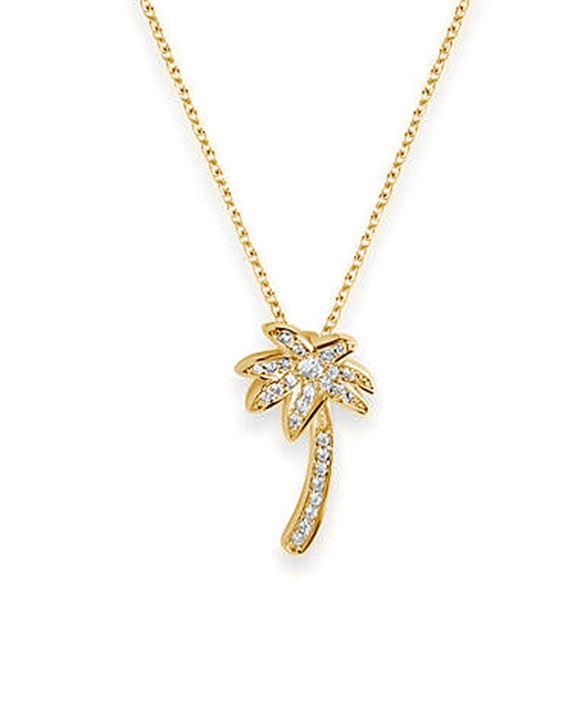 925 Silver Palm Tree CZ Pendant Necklace