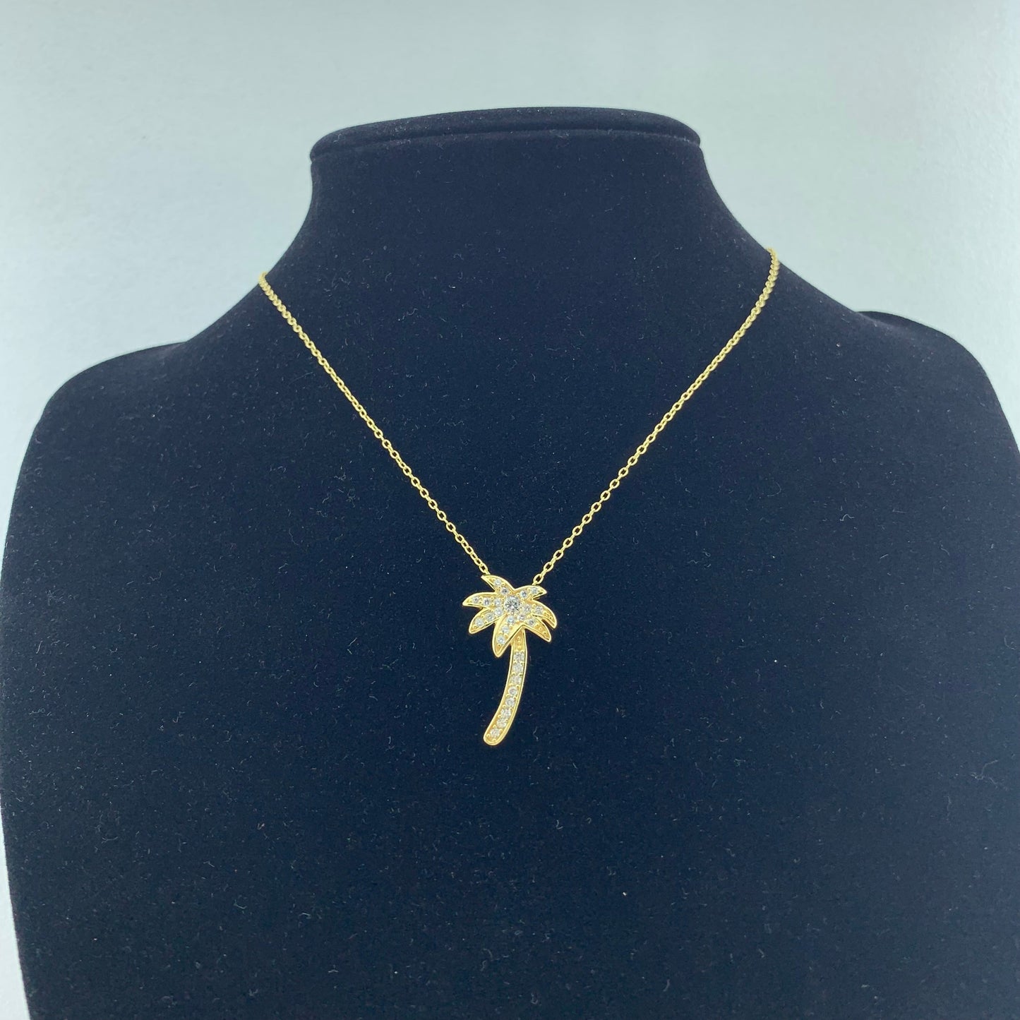 925 Silver Palm Tree CZ Pendant Necklace