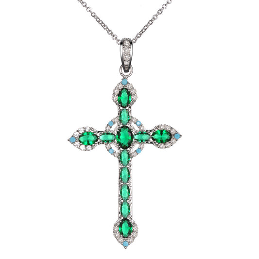 925 Silver CZ Cross Pendant Necklace