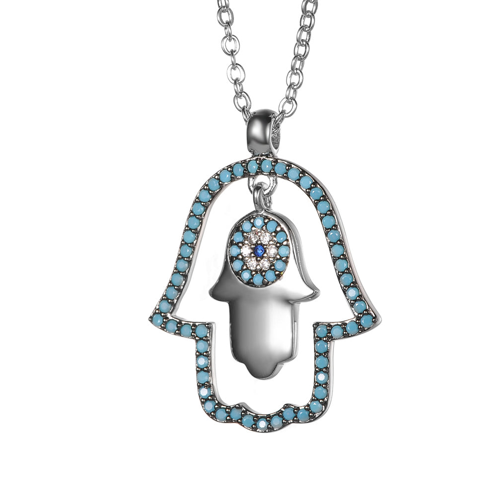 Women's Fashion CZ Evil eye Hamsa Pendant Necklace