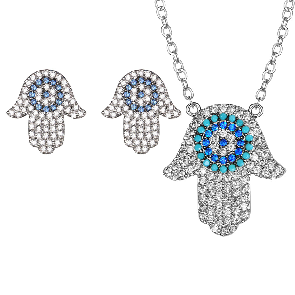 Women's Fashion CZ Hamsa Evil eye Jewelry Sets