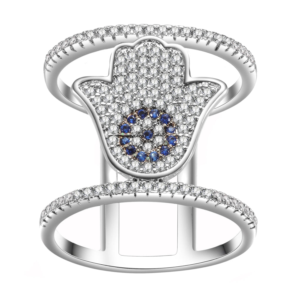 Women's Fashion CZ Hamsa Evil eye Ring