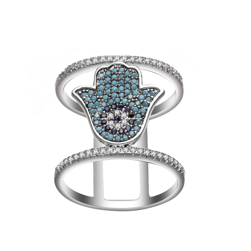 Women's Fashion CZ Hamsa Evil eye Ring