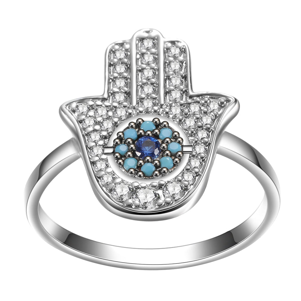 Women's Fashion CZ Hamsa Evil eye Ring