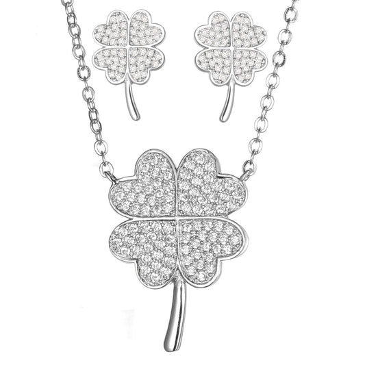 Women's Fashion CZ Clover Jewelry Sets