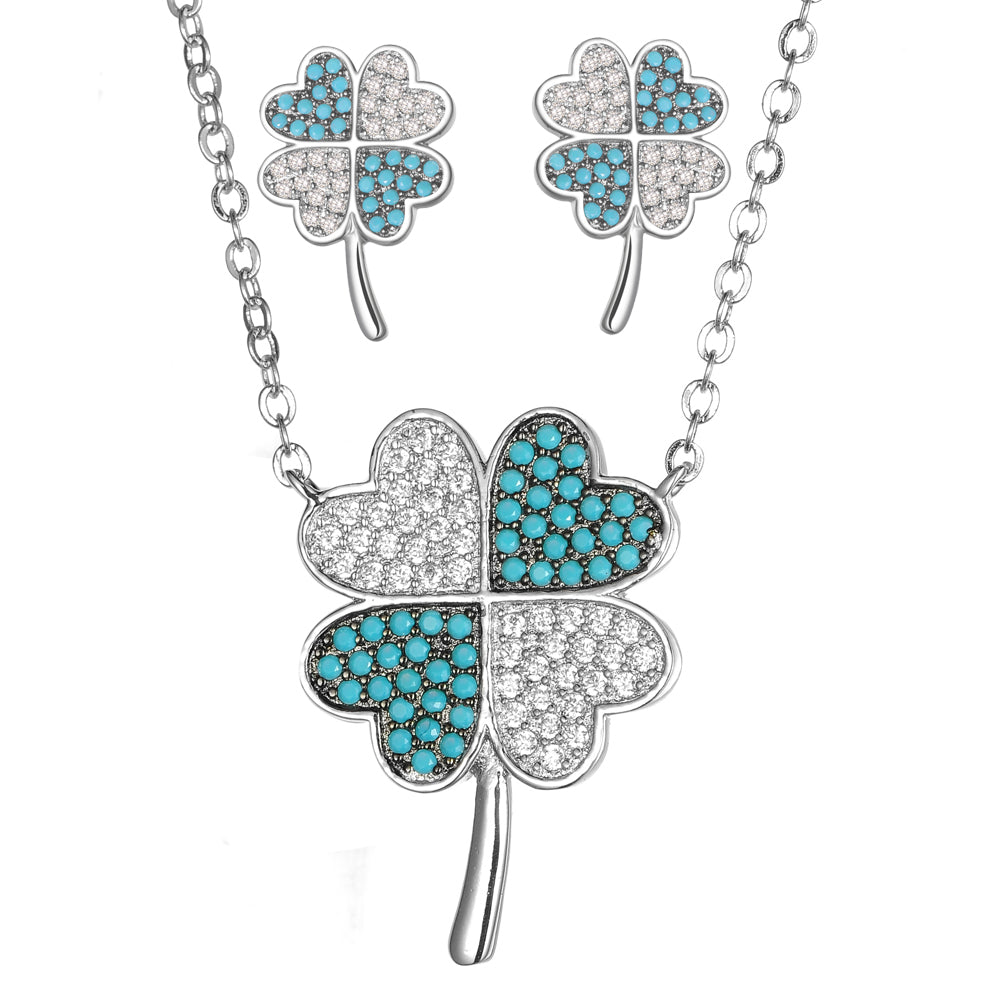 Women's Fashion CZ Clover Jewelry Sets