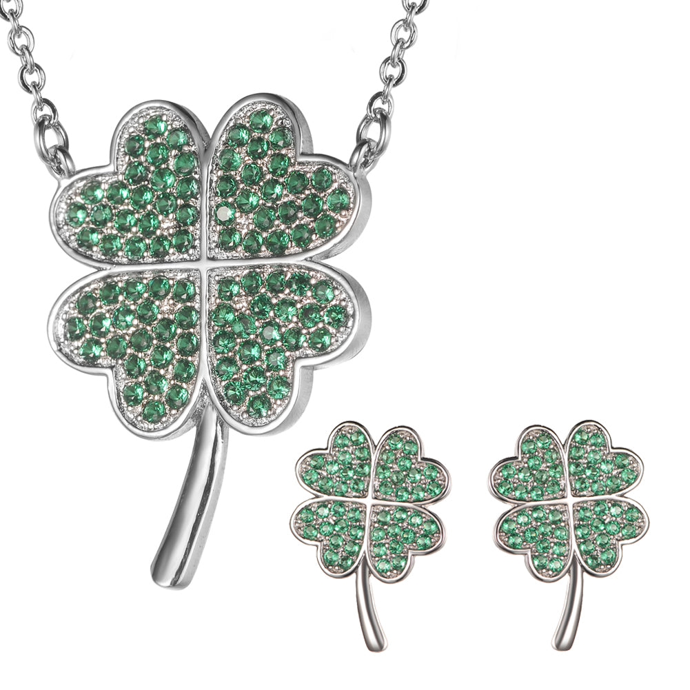 Women's Fashion CZ Clover Jewelry Sets