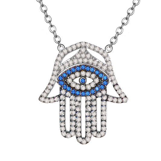 Women's Fashion CZ Evil eye Hamsa Pendant Necklace