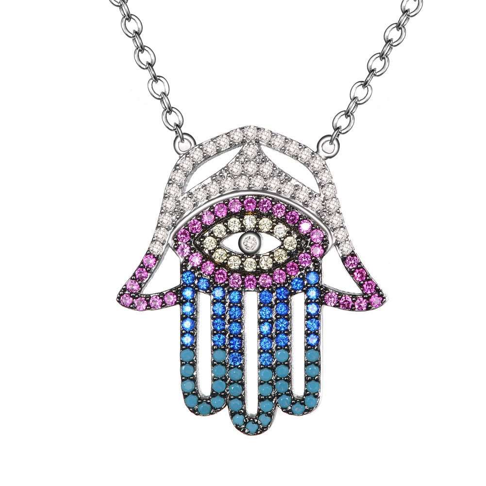 Women's Fashion CZ Evil eye Hamsa Pendant Necklace