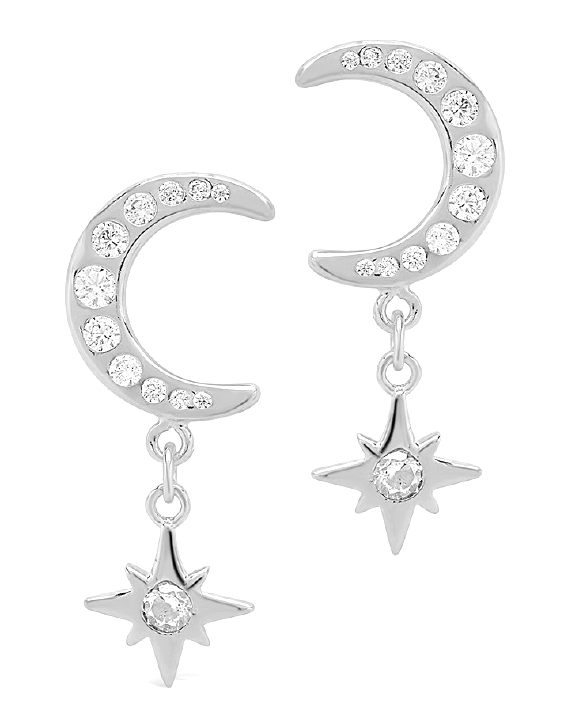 925 Silver Moon Starburst CZ Earring