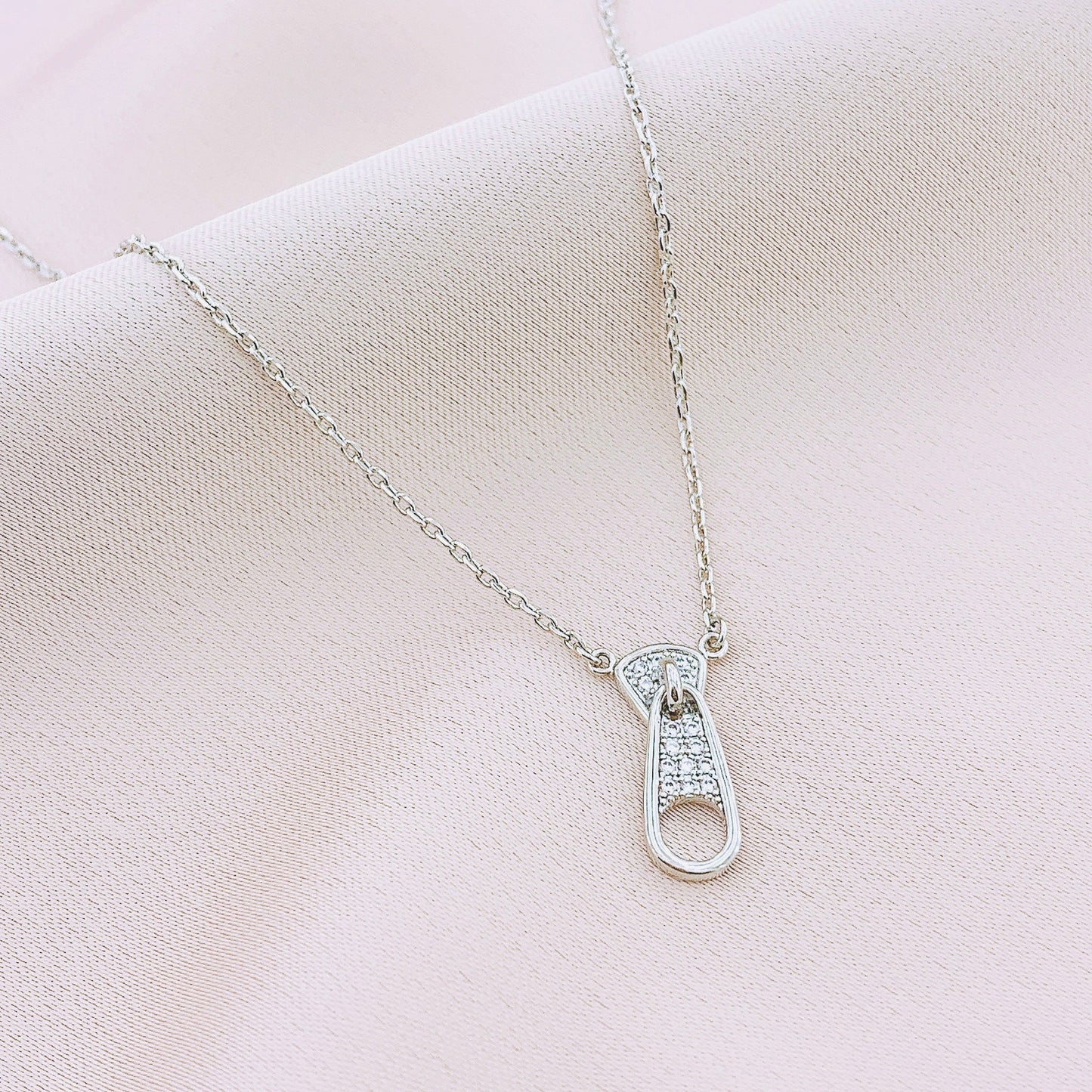 Women's Fashion CZ Zipper Pendant Necklace