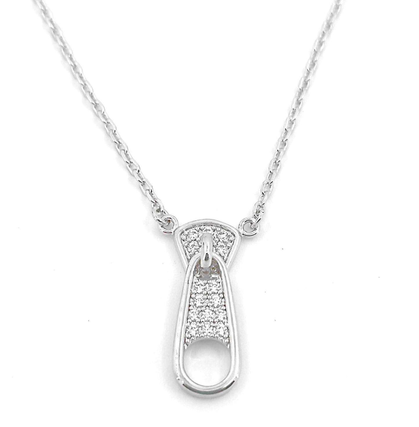 Women's Fashion CZ Zipper Pendant Necklace