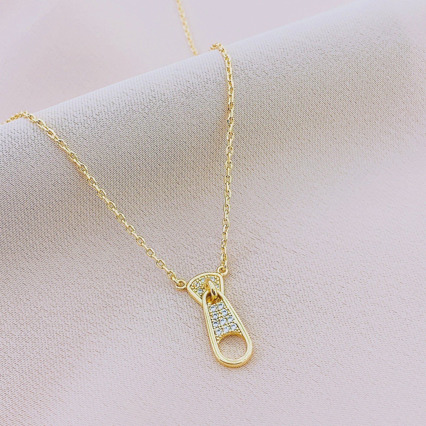 Women's Fashion CZ Zipper Pendant Necklace