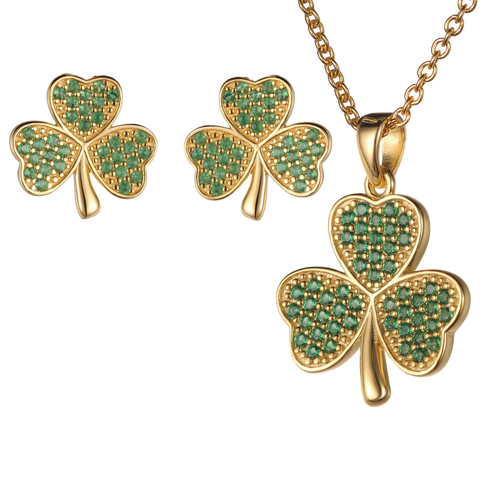 925 Silver CZ Clover Jewelry Sets