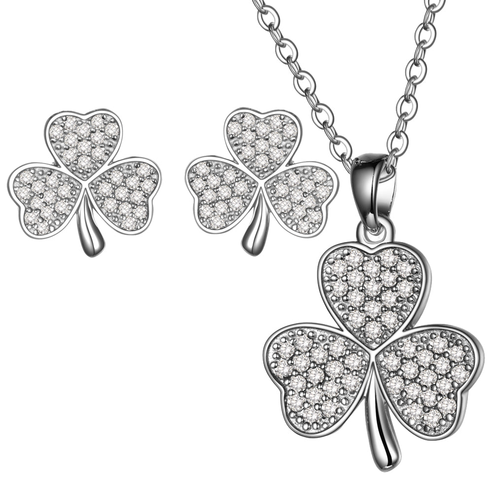 925 Silver CZ Clover Jewelry Sets