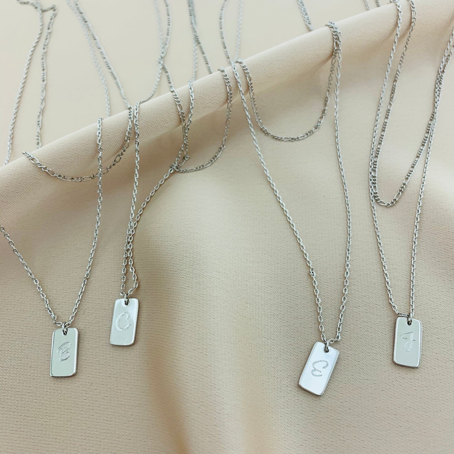 Women's Tag Multiple Layered Chain Initial Letter Necklace