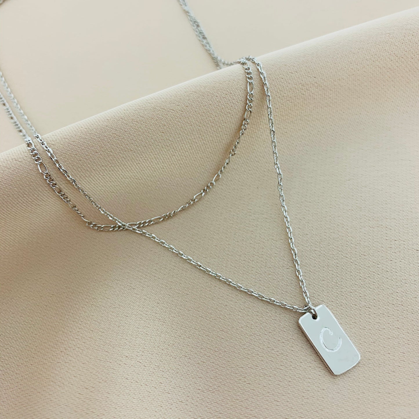 Women's Tag Multiple Layered Chain Initial Letter Necklace