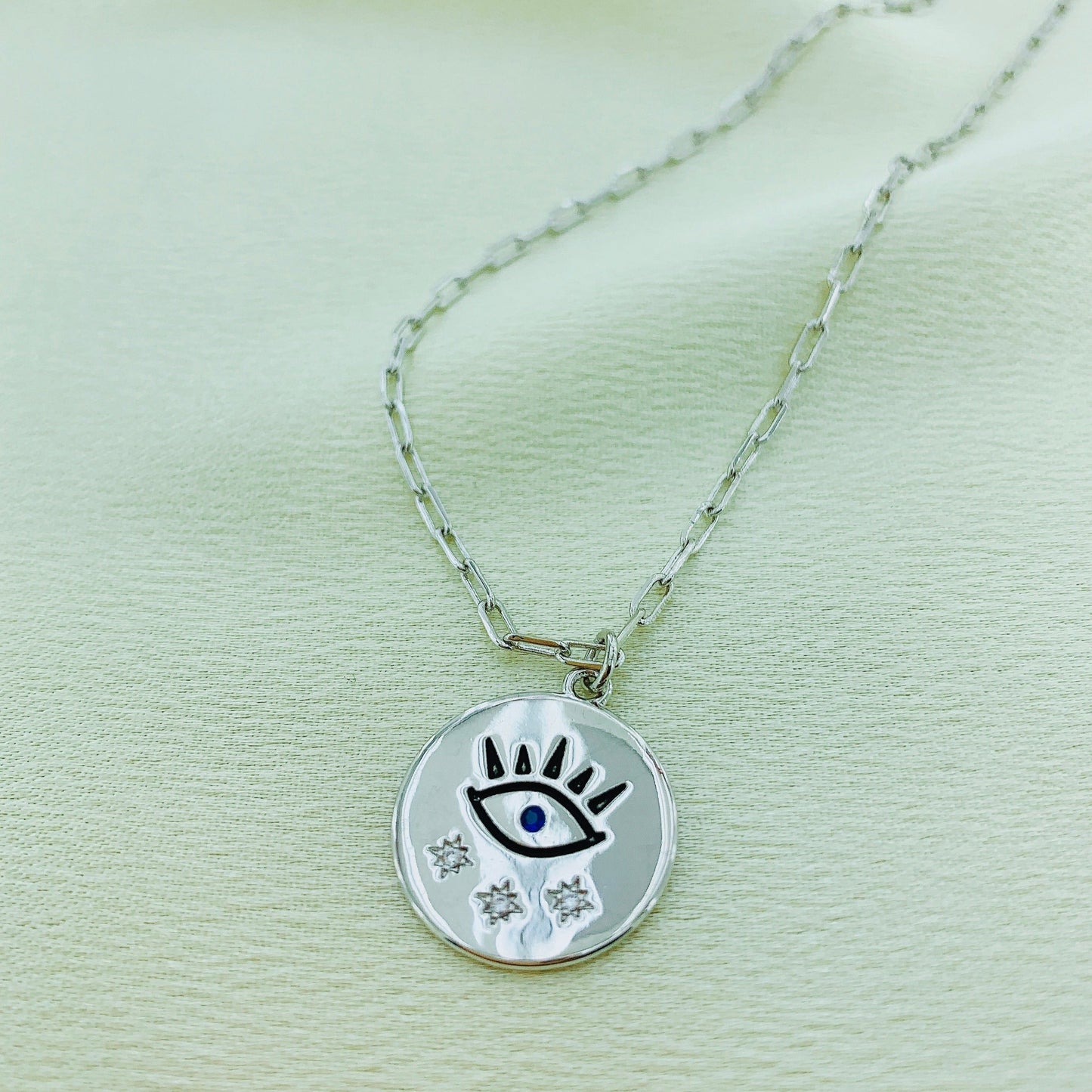 Women's CZ Starburst Evil eye Necklace