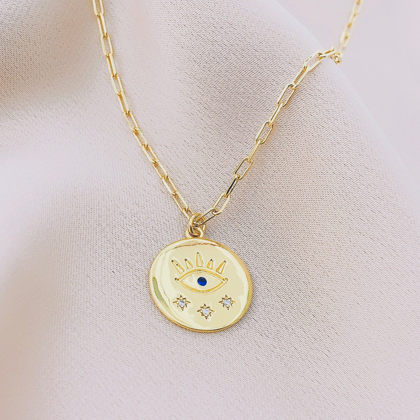 Women's CZ Starburst Evil eye Necklace