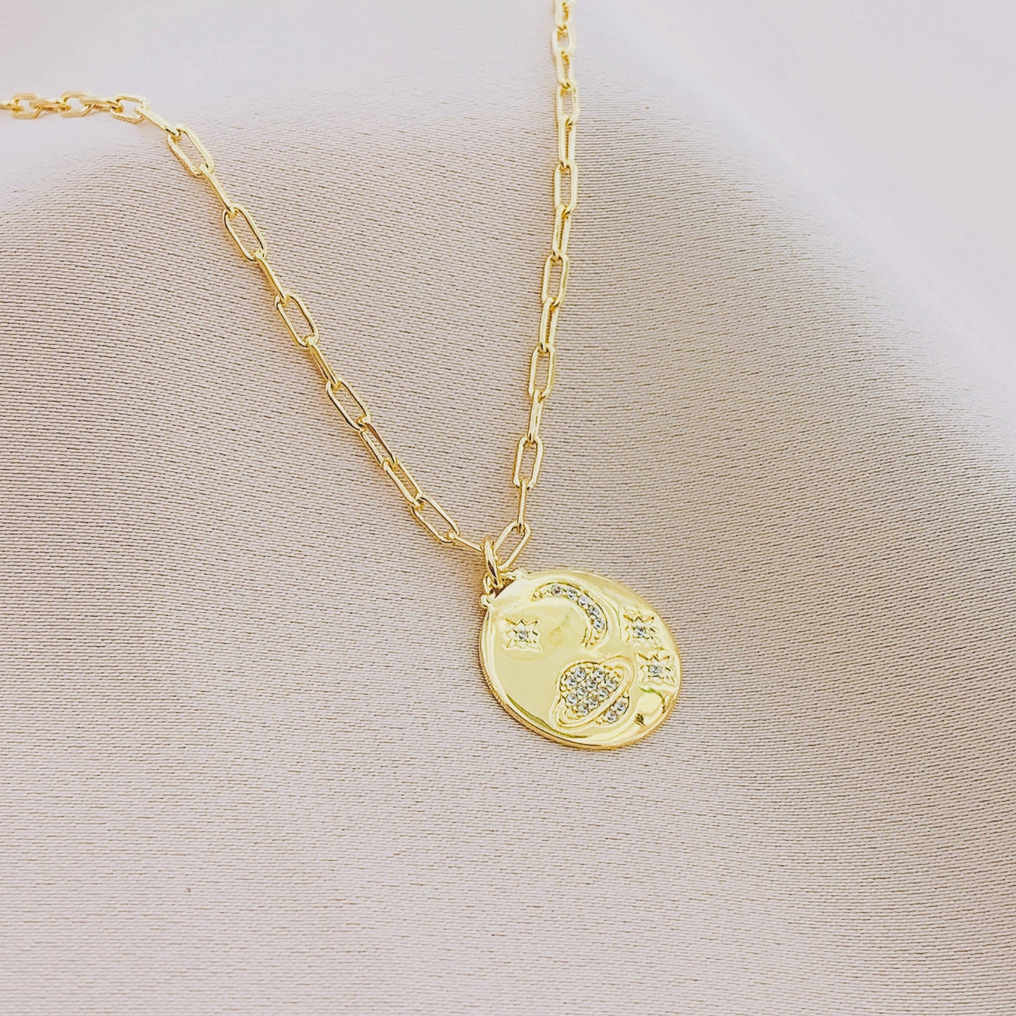 Women's CZ Crescent Moon Starburst Necklace