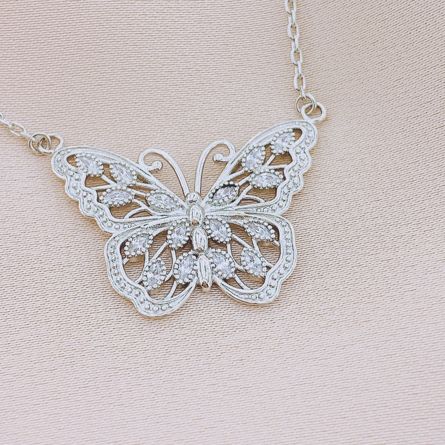 Women's Butterfly CZ Pendant Necklace