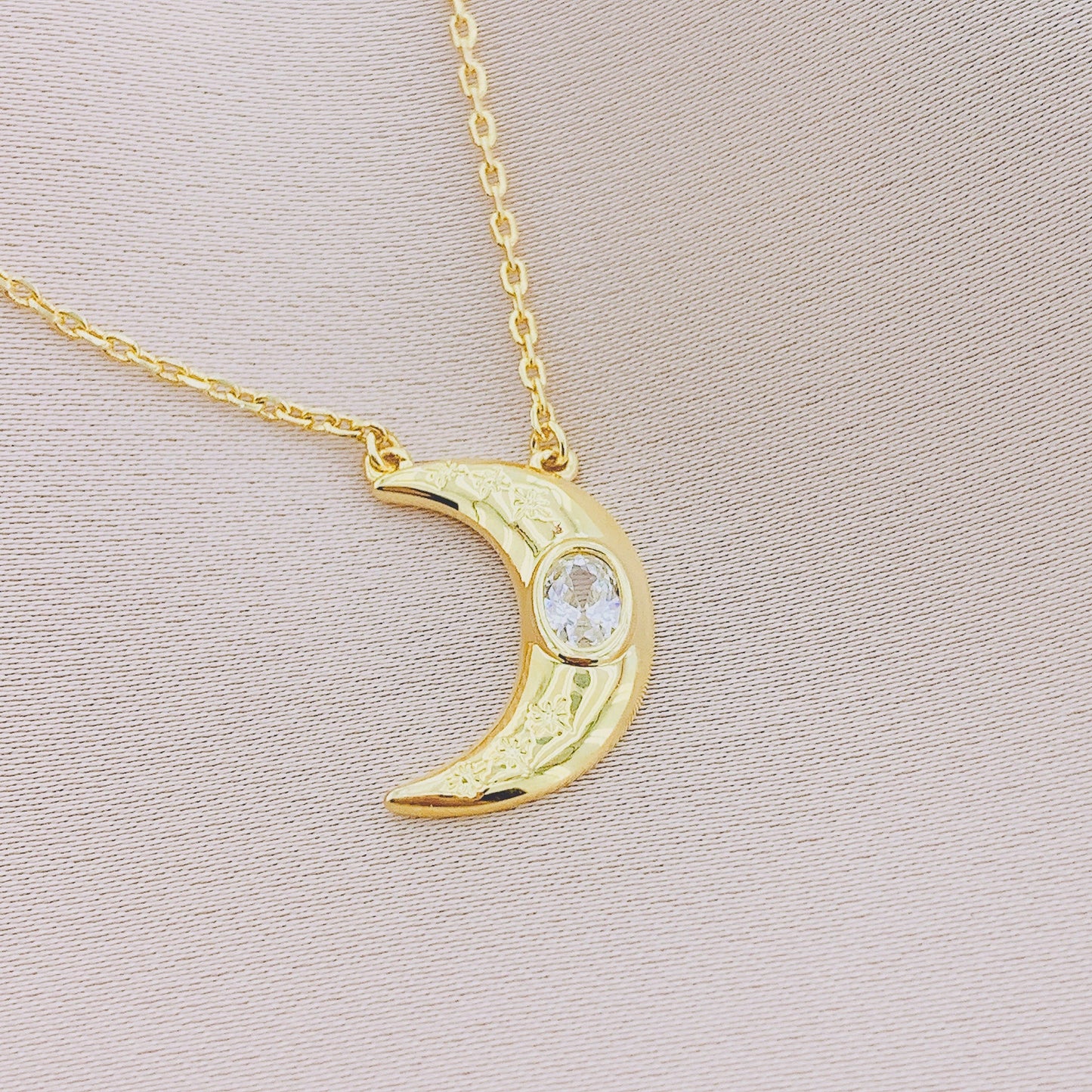 Women's CZ Crescent Moon Starburst Necklace