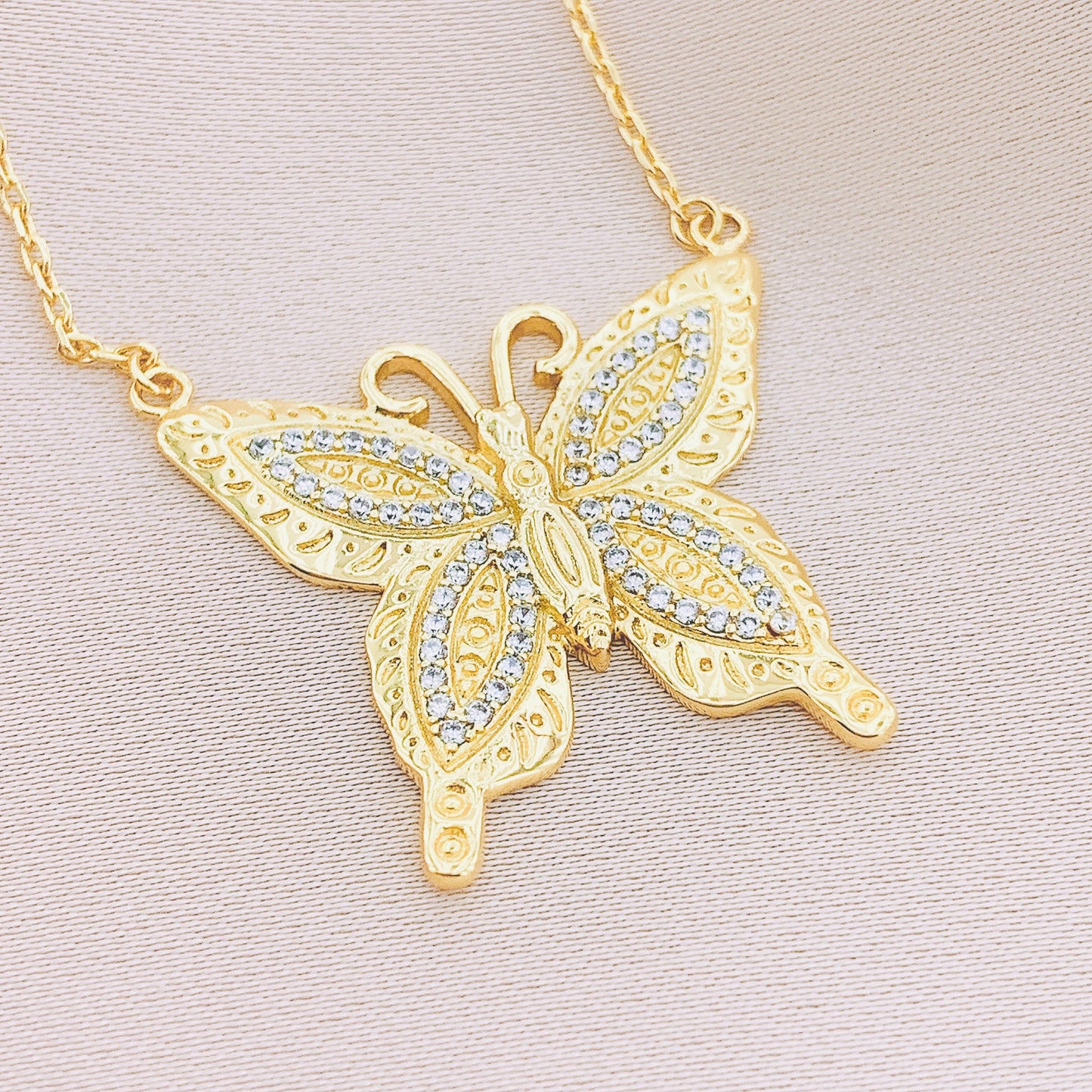 Women's CZ Butterfly Pendant Necklace