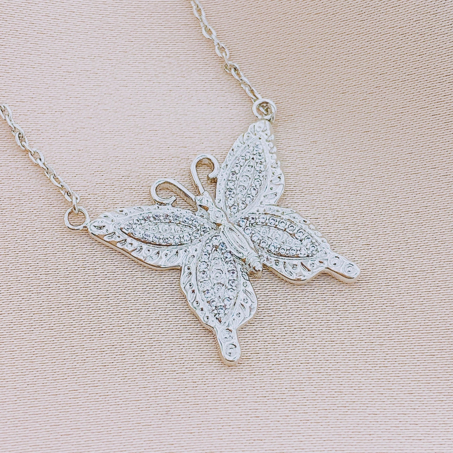 Women's CZ Butterfly Pendant Necklace