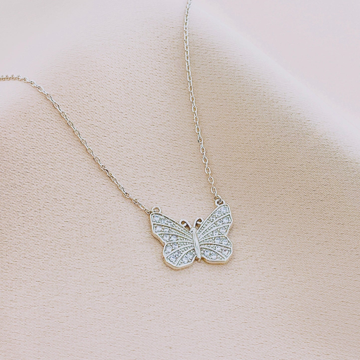 Women's Butterfly CZ Pendant Necklace